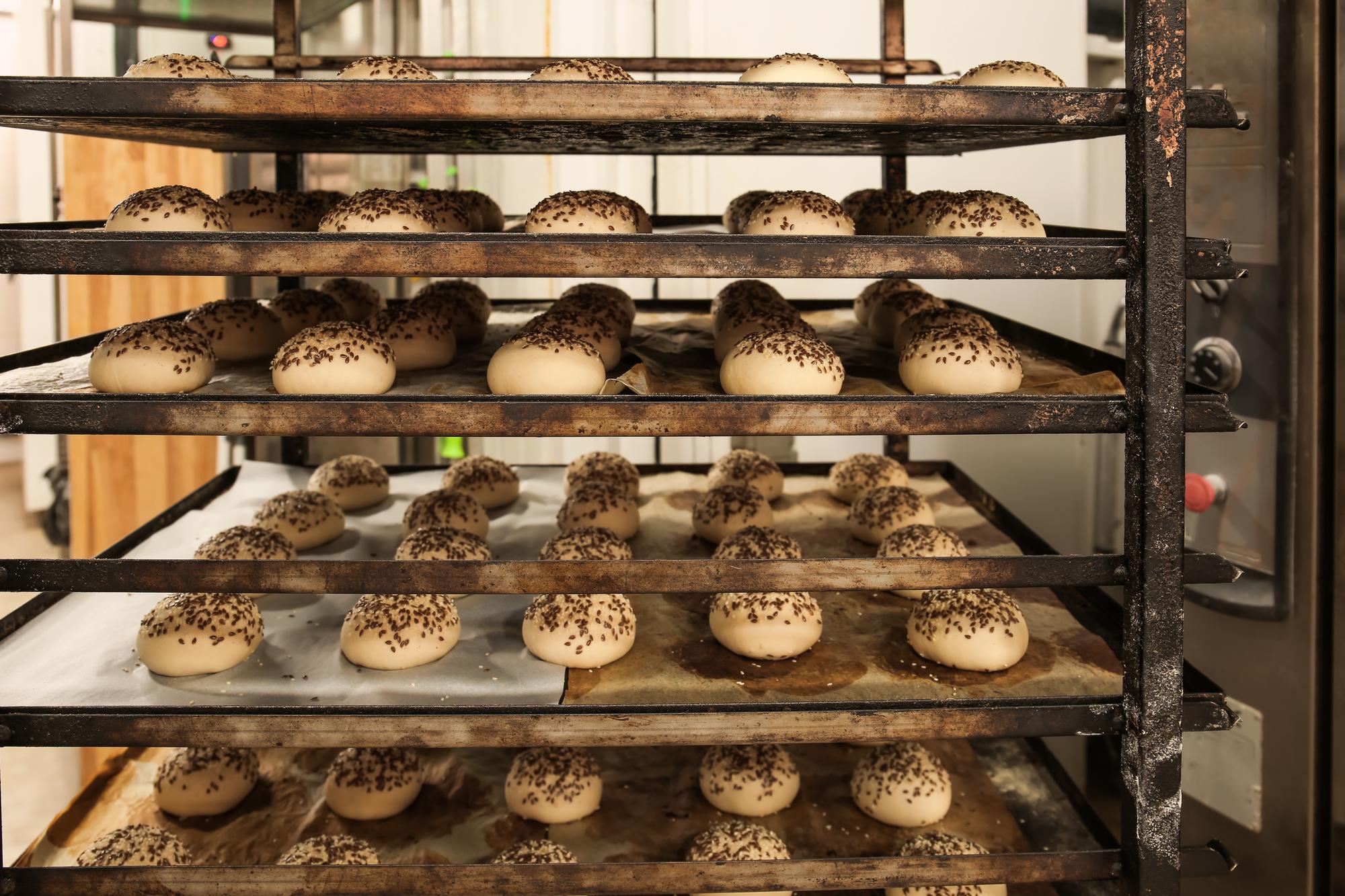 Artisan bread loaves cooling on rack